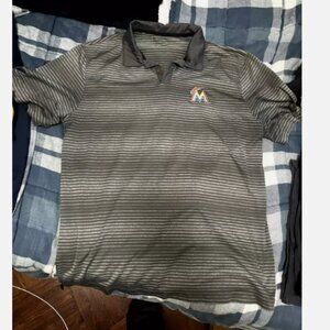 Miami Marlins Nike Polo Gray Striped Size L
